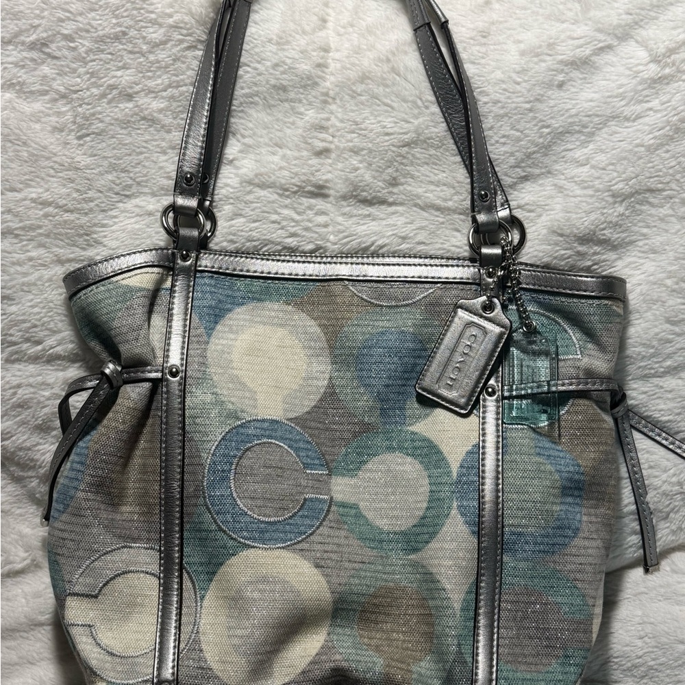 NWT Vintage 2012 Coach Audrey Metallic Blue/Green Multi-Color Circle